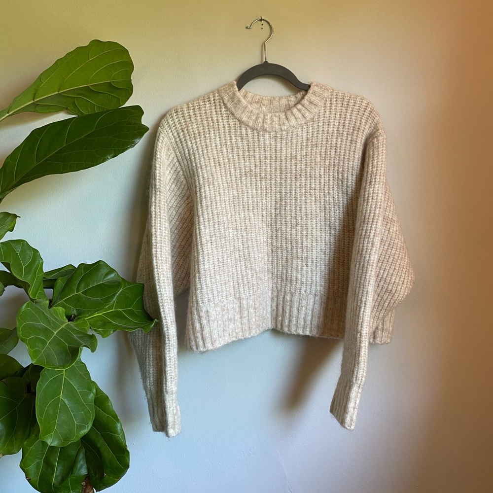 Monki Cream Ribbed Crewneck Sweater